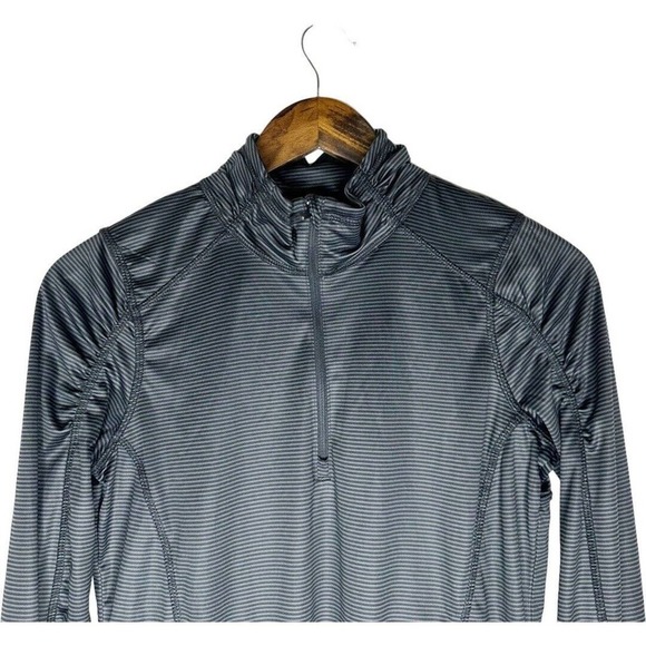 Danskin Now Semi-Fitted 1/4 Zip Black & Gray Striped Top Size M (8-10) - Picture 4 of 9